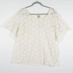 JM Collection Womens Lace Top Size XL Blouse Cream Off White Cap Sleeve Lined